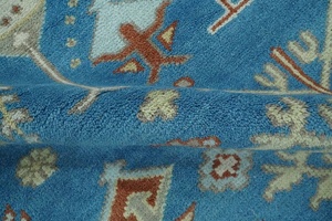 Ensemble de tapis de prière Oushak bleu antique noué à la main 8x10 tapis en coton de haute qualité - Product Image 4