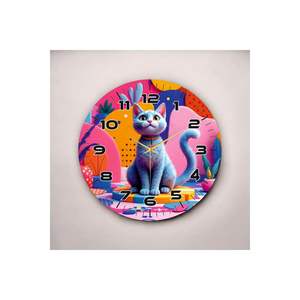 Diseño de gato de dibujos animados Mesa silenciosa de madera Reloj de pared Patrón de impresión en color Idea de regalo con tamaño de 50cm - Product Image 5