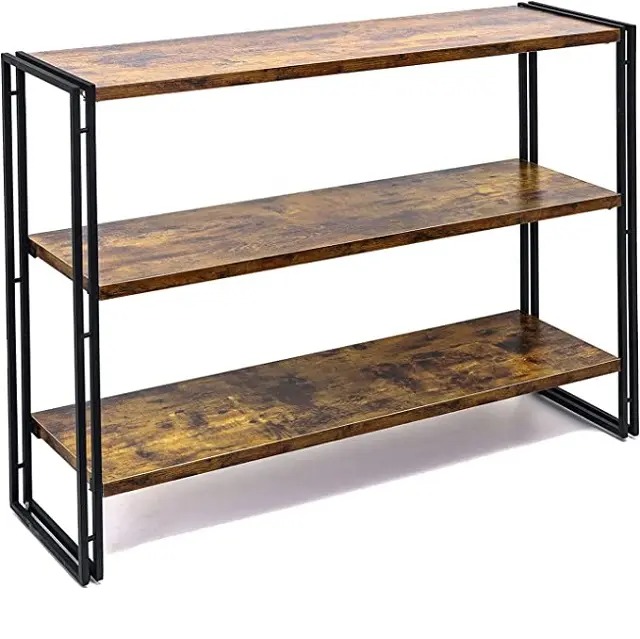 Hot Customization Wood Metal Large Rack Bookshelf Double Wide 3-Tier Rack Display Rack