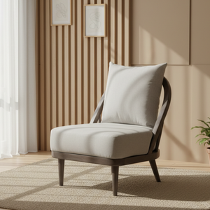 Fauteuil de salon Cordola moderne de style mi-siècle en teck massif avec dossier en bois, accoudoirs réglables, pour la maison, le bureau, l'école, le salon - Product Image 2