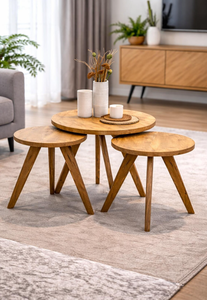 Ensemble de 3 tables gigognes en bois, design moderne et minimaliste, ensemble de tables d'appoint multifonctionnelles - Product Image 4