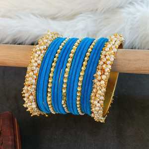 Bracelets plaqué or fausse perle perlée cristal velours bracelets grossiste indien, bleu - Product Image 2