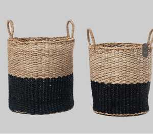 Grand panier de rangement décoratif en jonc de mer fait à la main avec poignées en anneau Organisateur tissé pour le rangement des enfants - Product Image 1