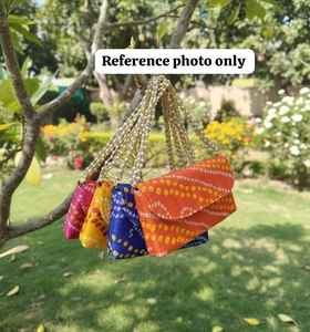 Elegant Bandhani <b>Clutch</b> Purse with Pearl Handle Rajasthani Hand <b>Bags</b> Baby Shower Bridesmaids Jaggo Night Sangeet Ceremony Favors - Product Image 1