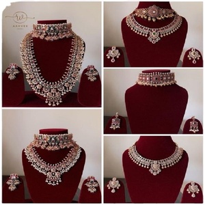 Kanya <b>Sterling</b> <b>Silver</b> Bridal Wedding Jewelry Set with <b>Pearl</b> Beaded <b>Necklace</b> Earrings IGI Certified Cute Women's Fashion Jewelry - Product Image 2