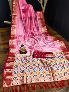 Dola Silk Saree อินเดียอินเดียอินเดียคอลเลกชั่นออกแบบ butta ทอขอบคมชัด - Product Image 5