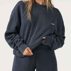 Sudadera azul de gran tamaño para mujer Sudadera con capucha de entrenamiento de patrón sólido informal con detalle de costura clásica para la temporada de otoño - Product Image 3