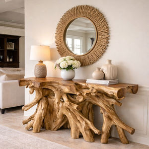 Mesa Consola de Estilo Orgánico Hecha a Mano con Raíz de Teca Natural de Lujo para la Entrada, Decoración de Interiores y Muebles de Diseño - Product Image 6