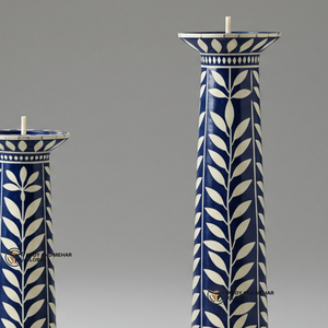 Proveedor indio ofrece candelabro decorativo con patrón floral hecho a mano con incrustaciones de hueso azul - Product Image 2