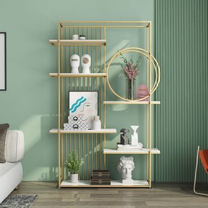 OVIC KTB68098 Decorative Display Shelf with Wooden Top and Iron Frame - Product Image 1