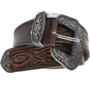 Best Selling Genuine Leather Hand Carved Western Leather <b>Tooling</b> <b>Belt</b> with Antique 3 Piece Western Buckle at Wholesale Price - Product Image 1