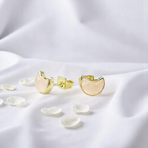 Piedra preciosa de cuarzo rosa natural 6x8mm Luna creciente plata chapado en oro bisel conjunto Stud pendientes mujer pendiente moda pendiente - Product Image 3