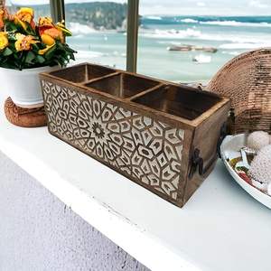 Porta Cucharas de Madera Ecológico con Textura Natural, Porta Cucharas de Madera Impreso con Estilo de Arte Tribal Decorativo - Product Image 3