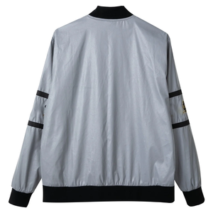 Veste bomber réfléchissante réversible 3M, veste urbaine de qualité supérieure, imperméable, style varsity, gris et violet, streetwear, devant - Product Image 2