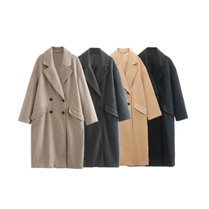 4 colorway col cranté double boutonnage à manches longues couleur unie mode décontractée femmes trench-coat - Product Image 1