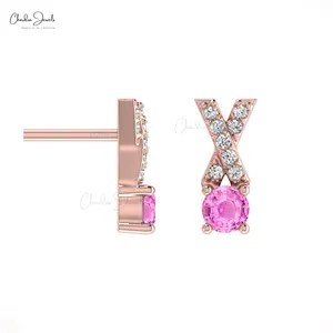 Hot Selling 0.90Ctw Pink Sapphire Studs In 14k Solid Gold Real Diamond Earring 5mm Round Gemstone Earrings Buy Direct From India