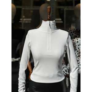 เสื้อผู้หญิงแขนยาวผ้าออตโตมันคอเต่าครึ่งตัวมีซิป - Product Image 3