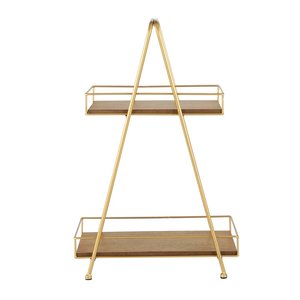 AK Plateau de service en bois à 2 niveaux en laiton avec cadre en métal doré Article décoratif au prix de gros pour décor de cuisine/décor de table - Product Image 1