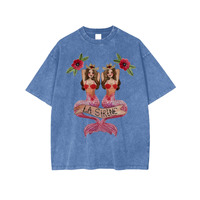 Kadın artı boyutu 240gsm ağır pamuk mikrofiber T-Shirt işlemeli batik boy Streetwear beyaz damla omuz