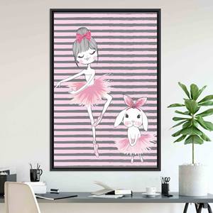 Printed Canvas: Ballet Girl & Rabbit Art for Pink Nursery Decor,BLACK <b>FRAMED</b> CANVAS - Product Image 1