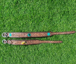 Collier de chien occidental en cuir torsadé à la main imprimé tournesol pour le cou collier de chien réglable rembourré en cuir véritable gravé pour animal de compagnie - Product Image 1