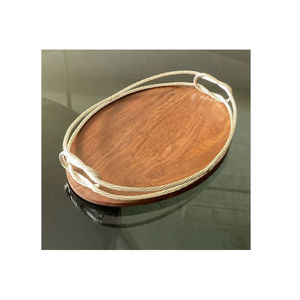 ถาดเสิร์ฟอาหารแบบวินเทจถาดใส่เงินทรงรีพร้อมฐานไม้มะม่วง - Product Image 1