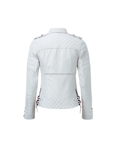 2026 femmes à la mode en cuir véritable col montant vestes à la main 100% agneau Biker Style avant fermeture à glissière poitrine - Product Image 5