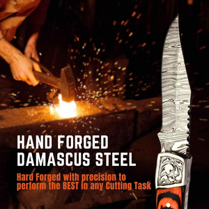 Cuchillo de cocina de acero de Damasco de hoja fija de grado industrial profesional con mango de madera forjado a mano en Pakistán - Product Image 5