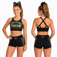 Ensemble de soutien-gorge et short de cheerleading personnalisé avec logo CHEER en strass, dos croisé, short moulant, ensemble d'entraînement de cheerleading