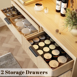 ตู้เก็บของบาร์กาแฟไม้ลายร่องทันสมัยพร้อมไฟ LED ตู้ไซด์บอร์ดบุฟเฟ่ต์เคลื่อนที่ได้พร้อมชั้นวางไวน์ - Product Image 6