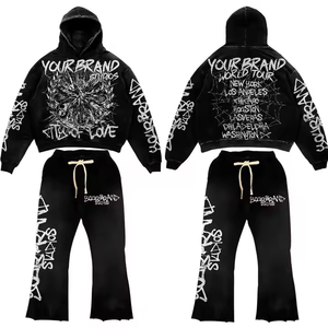 Ensemble survêtement décontracté d'hiver personnalisé pour homme, 3D, avec sweat à capuche superposé et pantalon de jogging, ourlet brut, motif graphique, vente en gros - Product Image 2