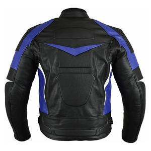 Blouson de moto en cuir véritable bleu et noir pour homme avec protection interne homologuée CE Blouson de moto en cuir pour homme - Product Image 2