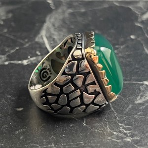 Anillo de Plata de Ley 925 para Hombre con Engaste de Bisel, Corte Cuadrado, Piedra Preciosa de Ágata Verde Natural, Estilo Bohemio, Hecho en Turquía, para Uso Diario - Product Image 5