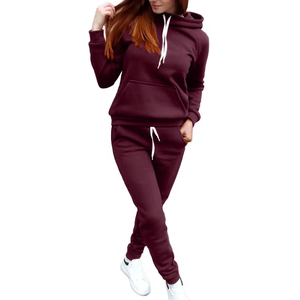 Vente en gros Ensemble pantalon et sweat-shirt à col ras du cou deux pièces personnalisé pour femmes Vêtements pour femmes Ensemble de survêtement en coton molletonné - Product Image 2