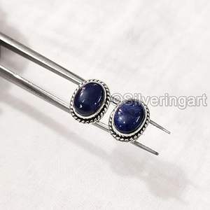 Boucles d'oreilles clous pour femmes en jaspe sodalite naturel, cadeau de Noël ou de Saint-Valentin, bijoux faits à la main, boucles d'oreilles clous en argent sterling 925 - Product Image 1
