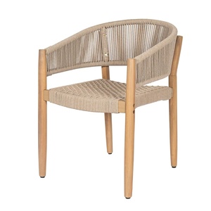 Chaise de salle à manger moderne en teck massif de haute qualité avec tressage en corde pour usage intérieur/extérieur - Product Image 1