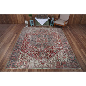 Alfombra Vintage de 7.8x9.4 pies, Alfombra Turca Extra Grande, Alfombra de Lana Geométrica Roja y Azul - Product Image 1