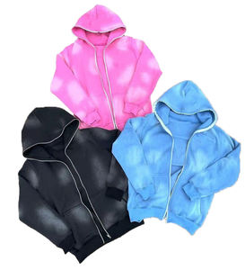 Custom Print Heavyweight Puff Print Zip up Hoodie and Flared Sweatpants <b>Jogger</b> Set 100% Cotton Acid Wash Tracksuit for <b>Men</b> - Product Image 2