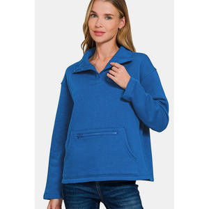 Gran oferta, sudadera personalizada de lana de algodón con media cremallera, sudadera en blanco de manga larga de gran tamaño para mujer, sudadera con cremallera 1/4 - Product Image 6