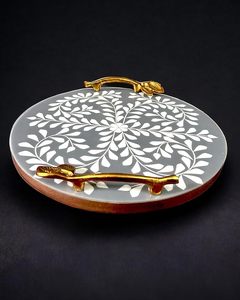 Bandeja/plato gris cuadrado con incrustaciones de hueso hechas a mano con mango dorado pulido para el hogar, cocina, decoración para servir alimentos, bandeja de bajo costo - Product Image 6