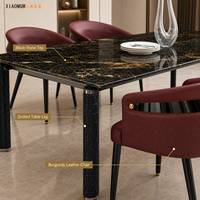 Ensemble de table à manger rotative en marbre noir moderne de luxe avec chaises en cuir, meubles de salle à manger rectangulaires pour hôtel et villa