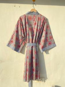 Kimono indio hecho a mano de algodón 100% para mujer, estampado Floral, ropa de dormir informal para la playa, envoltura de Bikini de invierno para verano y otoño ODM - Product Image 5