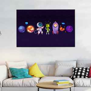 งานศิลปะบนผ้าใบพิมพ์ลาย: ภาพศิลปะติดผนังสำหรับเด็กพร้อมลวดลายอวกาศ,1P:ห่อหุ้มอย่างดี - Product Image 1