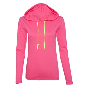 เสื้อยืดมีฮู้ดแขนยาวสำหรับผู้หญิง,เสื้อยืดมีฮู้ดแขนยาวสำหรับผู้หญิงผ้าฝ้ายแท้พิมพ์โลโก้ได้ตามต้องการ - Product Image 4