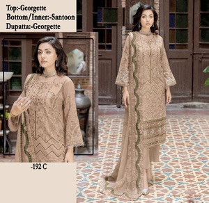 Nuevo traje de fondo Pakistani Fox Georgette con dupatta y Santos para mujer venta en línea - Product Image 6