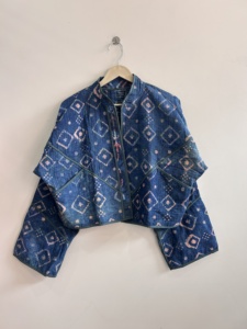 Hand Block Print Indigo Boho Cotton <b>Kantha</b> Quilted <b>Jacket</b> Reversible Handmade <b>Jacket</b> For Women - Product Image 2
