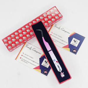 Pince à épiler professionnelle Hello Kitty à pointe incurvée pour extensions de cils, revêtement en poudre bleue, acier inoxydable poli, logo personnalisé - Product Image 2