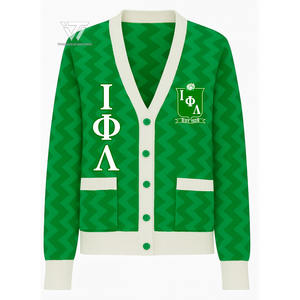 Personalizado griego Iota Phi Lambda Sorority ropa bordada Zig Zag College Cardigan suéter de algodón parafernalia griega - Product Image 1