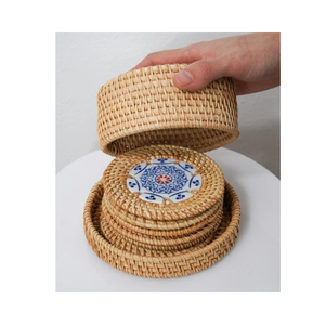 <b>Set</b> 6 Rattan <b>Coasters</b> <b>With</b> Rattan <b>Holder</b> <b>Coasters</b> Mats <b>Set</b> Woven Placemats - Product Image 1