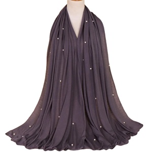 Vente chaude Femmes Vintage Long Perle Jersey Hijab Plus La Taille Uni Turban Foulard Musulman - Product Image 1